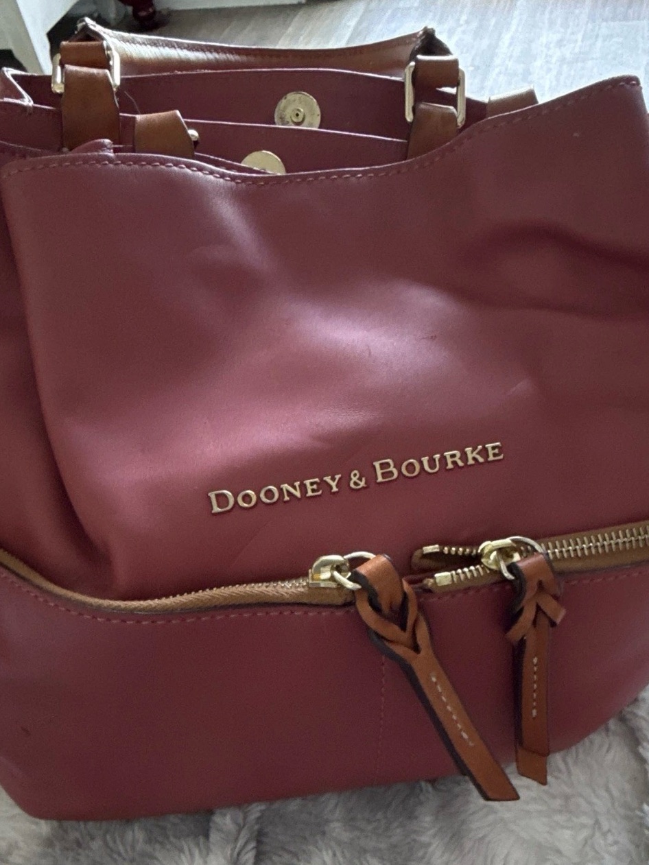 Dooney & Bourke Burgundy Satchel With Tan Trim